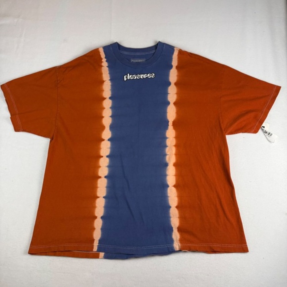 Pleasures‎ Now Mens XXL Tie Dye Logo T-Shirt Orange Blue Streetwear Short Sleeve